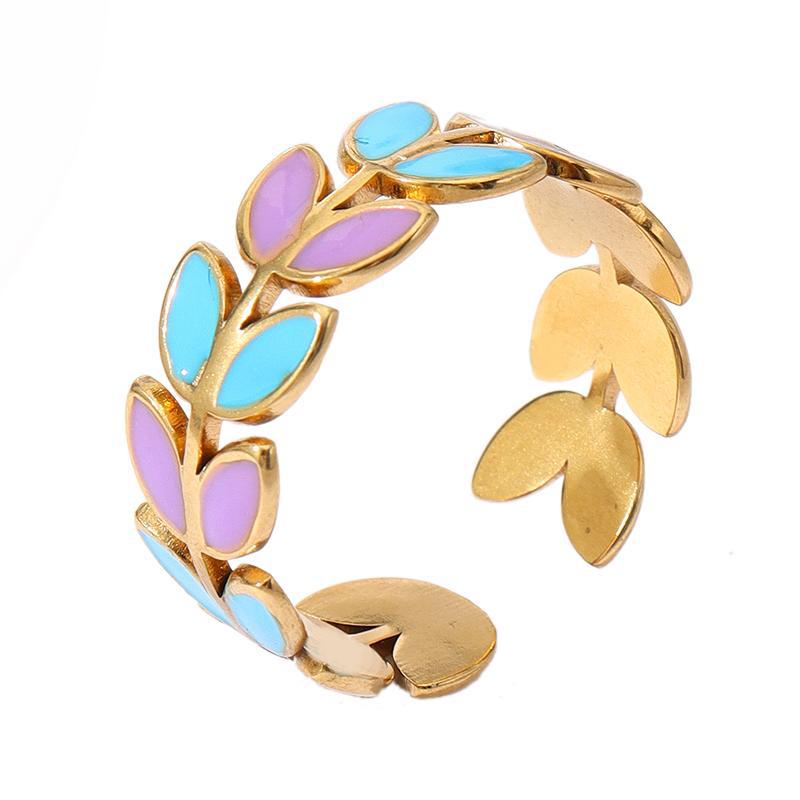 Wholesale Oil Dripping Star Leaf Stainless Steel Ring 18k Gold Plated Rings ACC-RS-MuC012