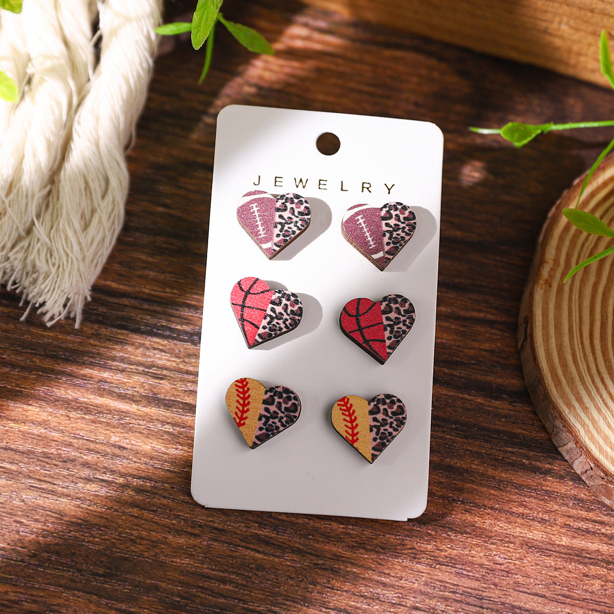 Wholesale Sports Series Baseball Wooden Earrings