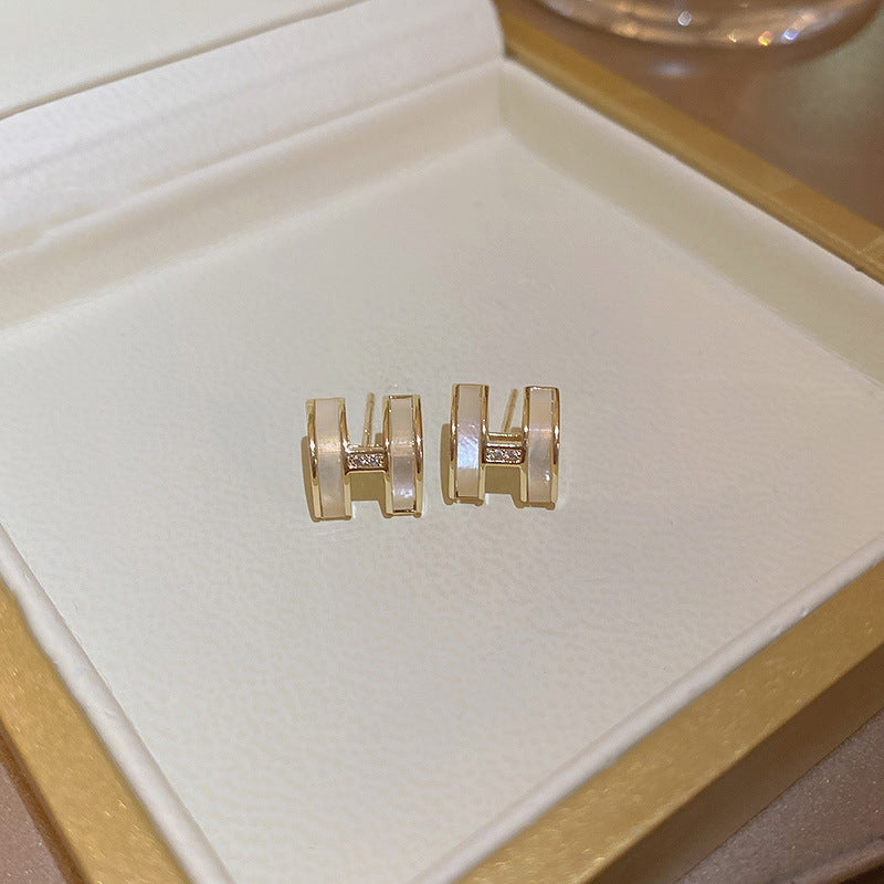 Wholesale Gold Plated Silver Needle Zircon Letter Earrings ACC-ES-BY002