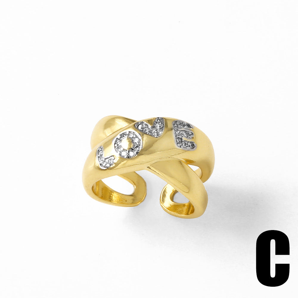 Wholesale two-color heart-shaped open copper plated 18k gold ring