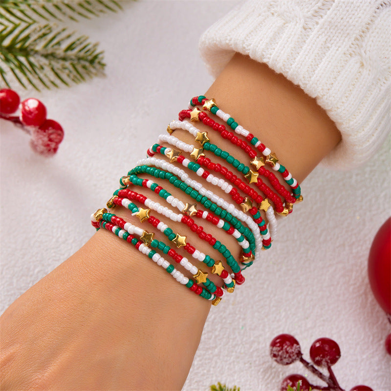 Wholesale Christmas Cute Cartoon Resin Snowman Contrast Color Rice Bead Bracelet