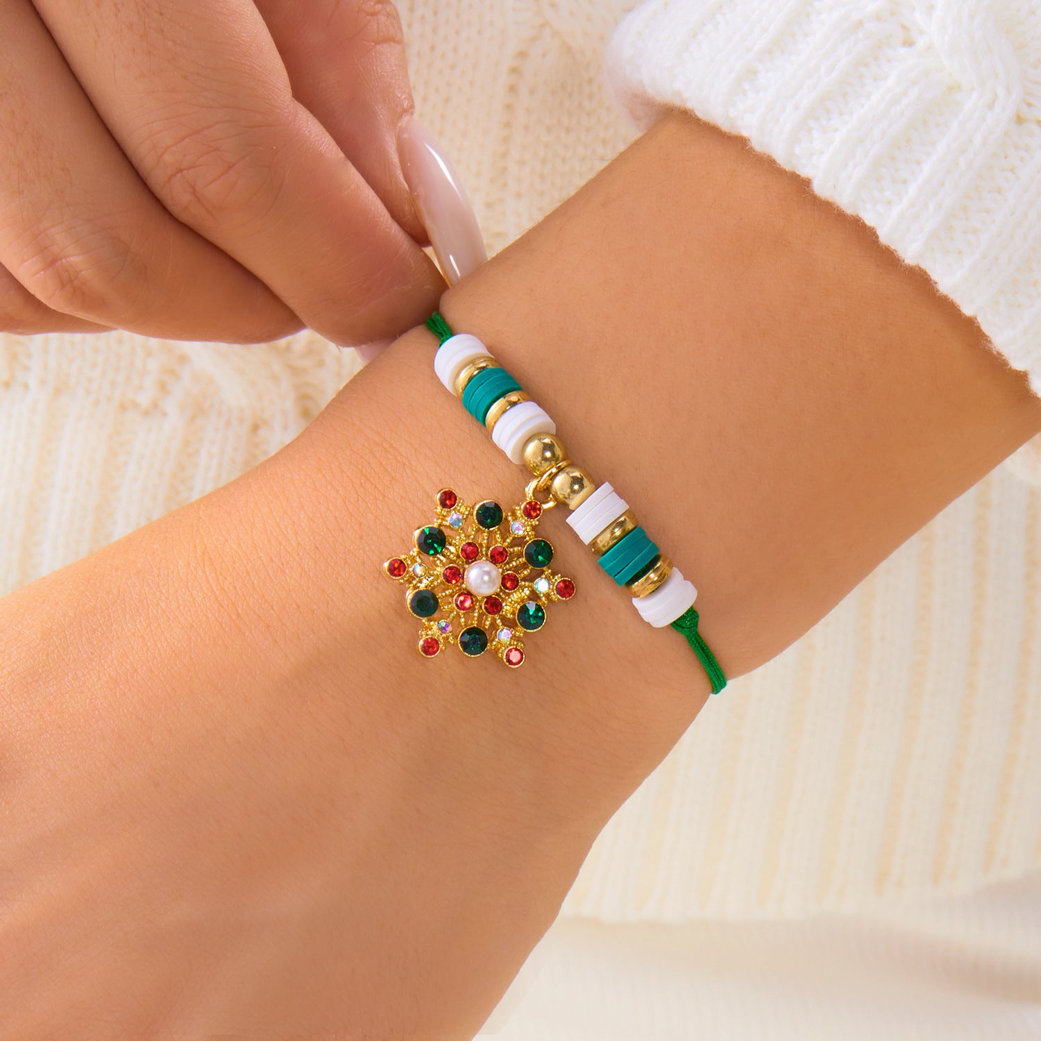 Wholesale Christmas colorful woven  elk gloves soft clay paper card bracelet