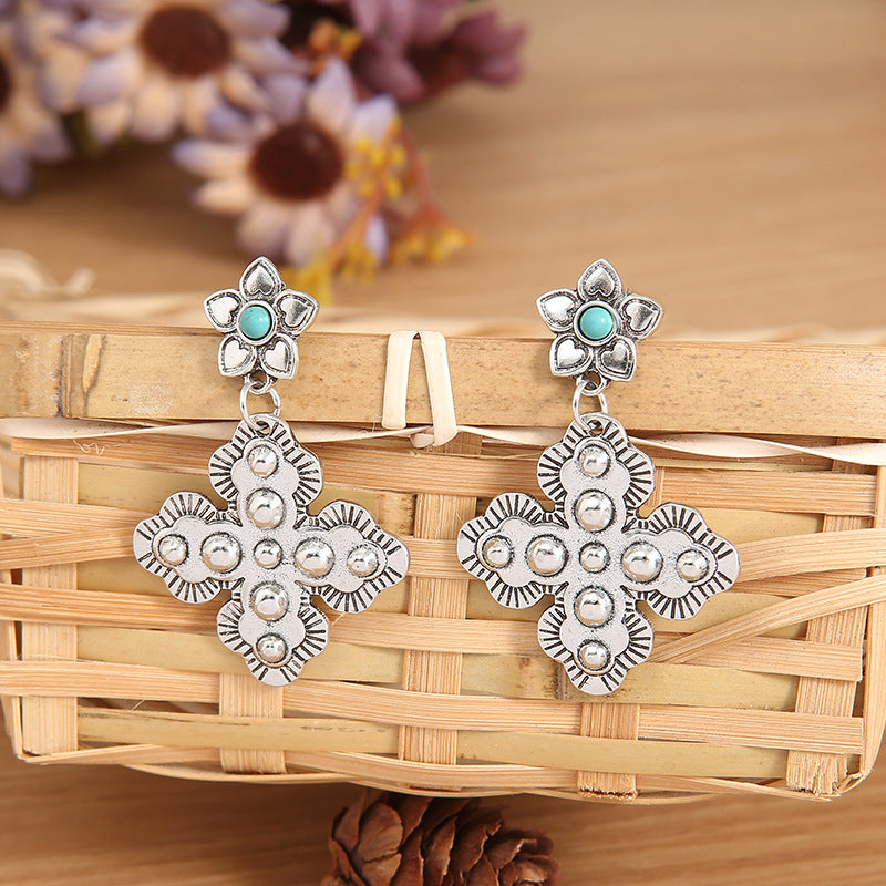 Wholesale Retro Turquoise Cross Earrings Fashion Accessory for Boutique Resale