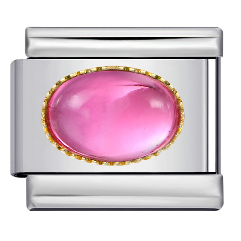 Wholesale Italian Charm Bracelet 9mm DIY Splicing Removable Micro-paved Oval Color Stone Stainless Steel Composable Bracelet