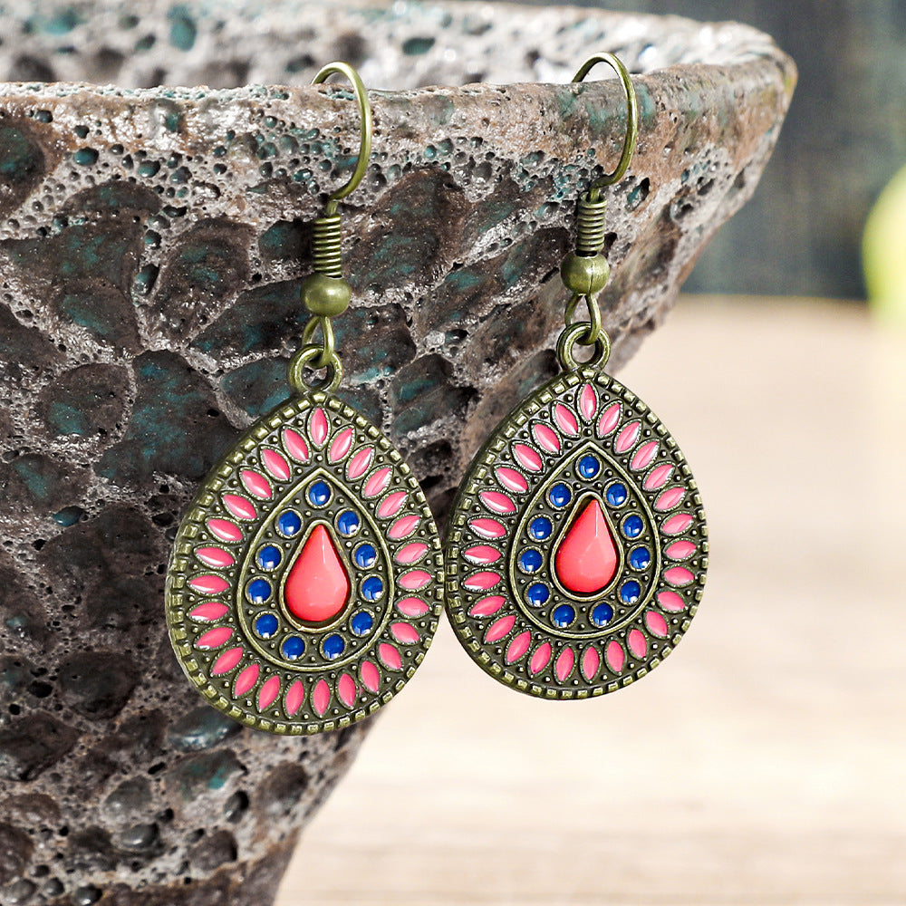 Wholesale Zinc Alloy Bohemian Water Drop Earrings Retro Ethnic Style Jewelry For Women Party Gift