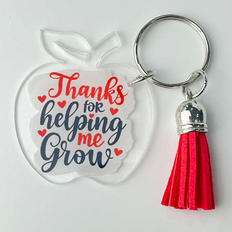 Wholesale of 2pcs/pack Teacher Gifts, Thank-you Text, Apple, Sunflower, Tassels Acrylic Keychain ACC-KC-HY012