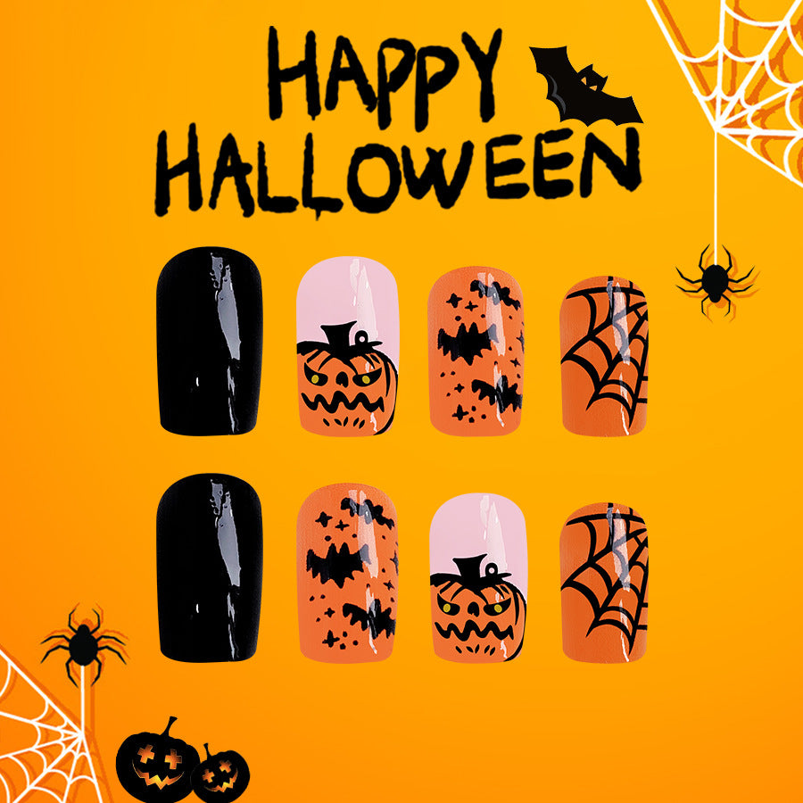 Wholesale 24 Pieces/box Halloween Devil Pumpkin Press-on Nails Kits Nail Stickers ACC-NS-GuaiXL069