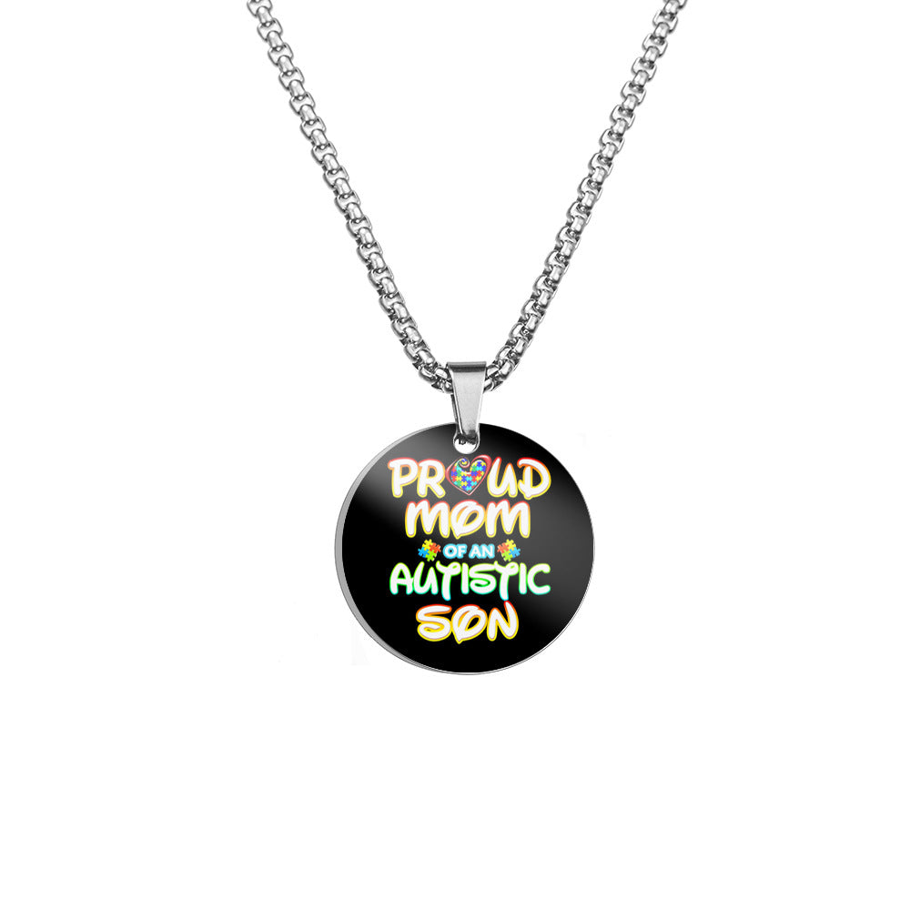 Wholesale Autism MOM Color Printed Pendant Stainless Steel Necklace Mother's Day ACC-NE-HuanYu002