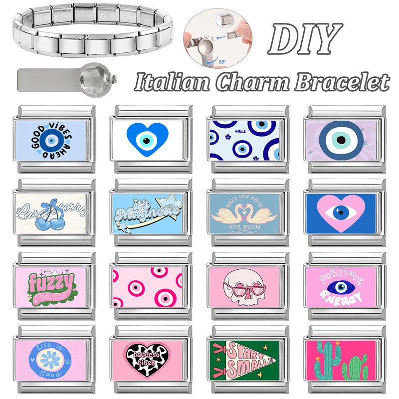 Wholesale 9mm Italian Charm Starter Bracelets DIY square Single Section Creative Stainless Steel Composable Bracelet