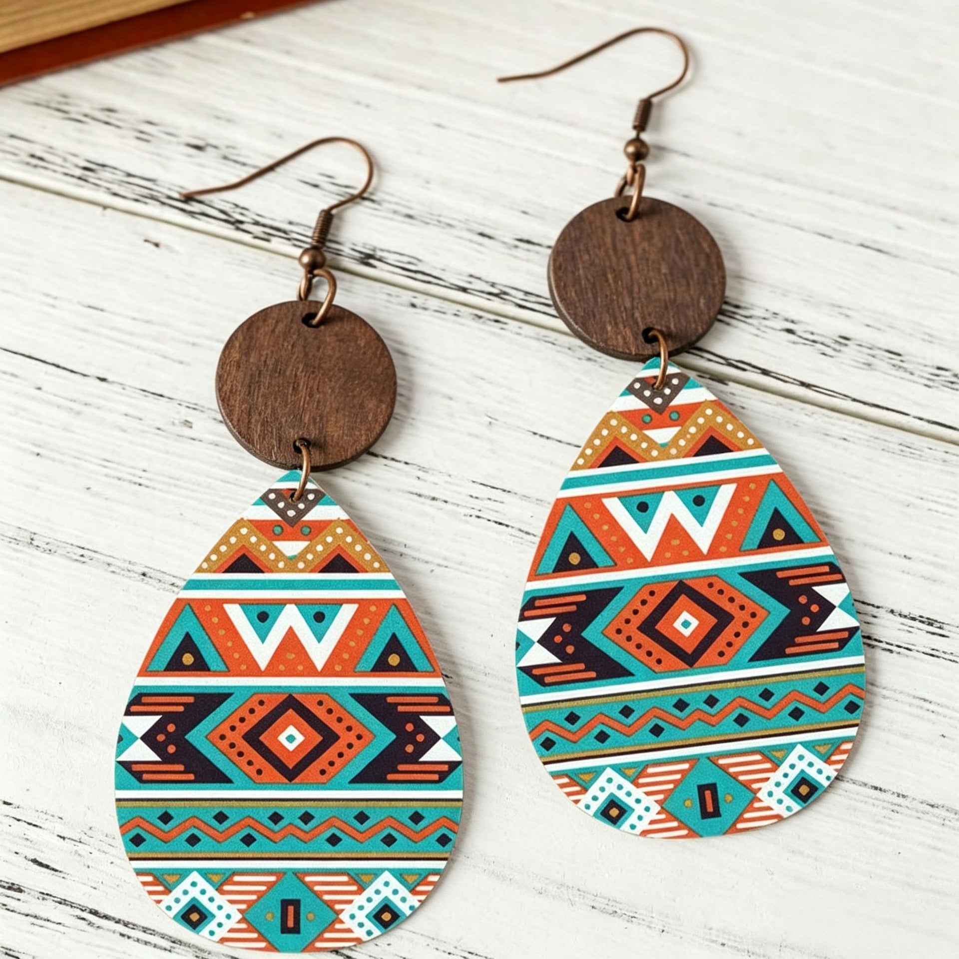 Wholesale Leather Retro Geometric Pattern Wood Chip ing Water Drop Earrings for Party Jewelry Accessory