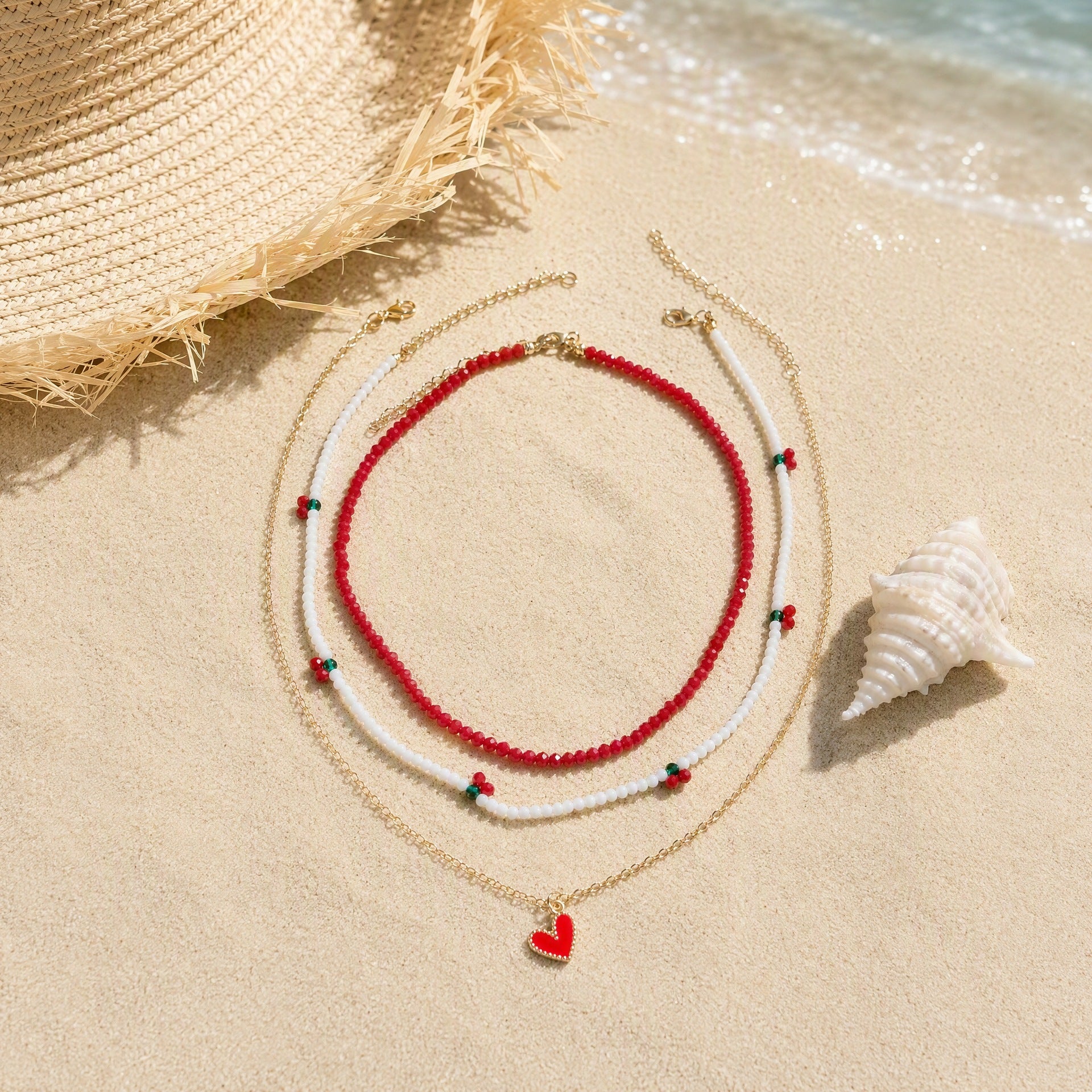 Wholesale Sweet Cool Multi Layer Beaded Red Heart Pendant Necklace Fashion Jewelry Accessory For Gift And Boutique Resale