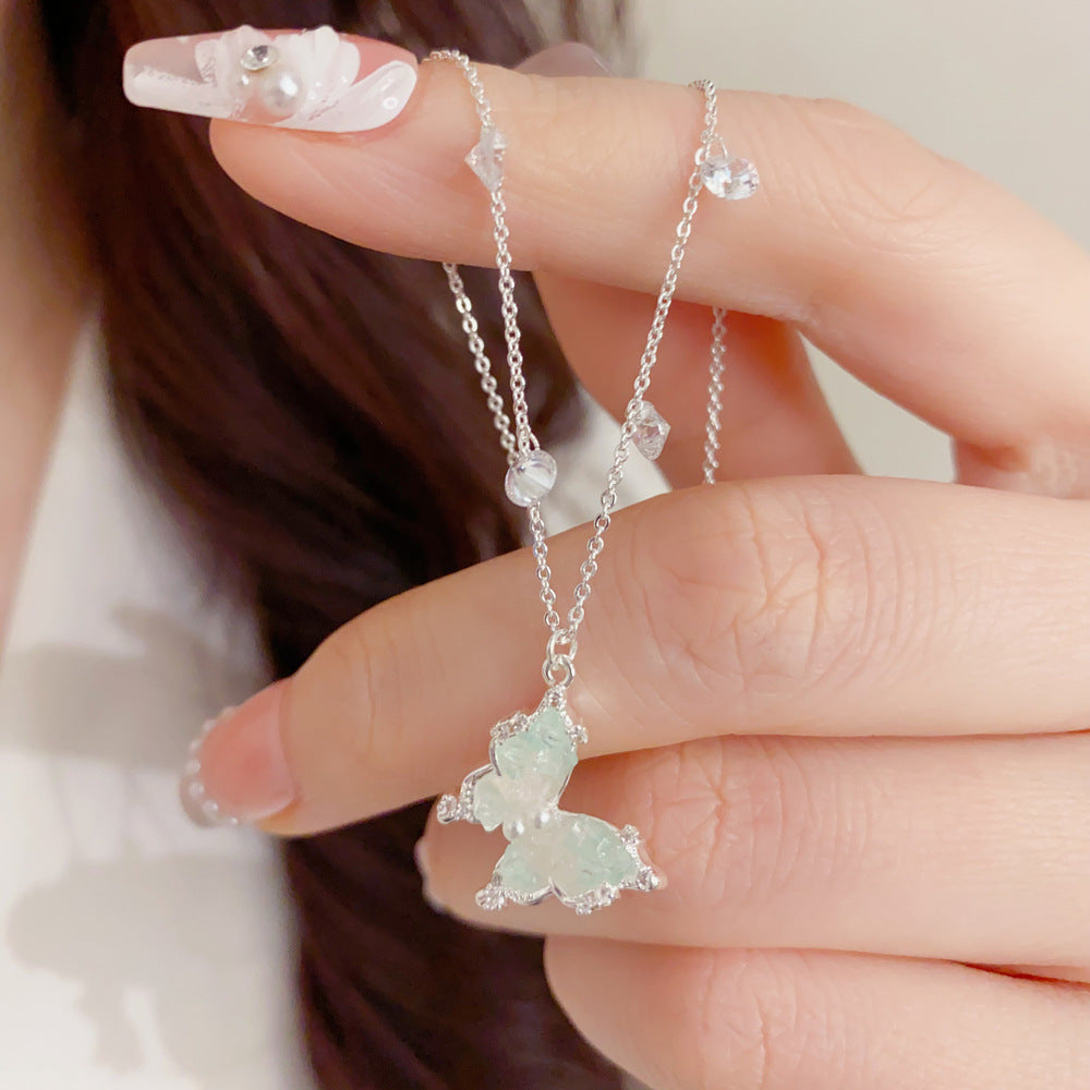 Wholesale Fashion Butterfly Necklace,  Thick Silver Point Crushed Crystal,  Gold Plated Copper - Stylish Collarbone Chain Jewelry for Women