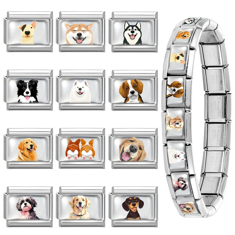 Wholesale Dog Italian Charms DIY square Single Section Creative Stainless Steel Composable Bracelet