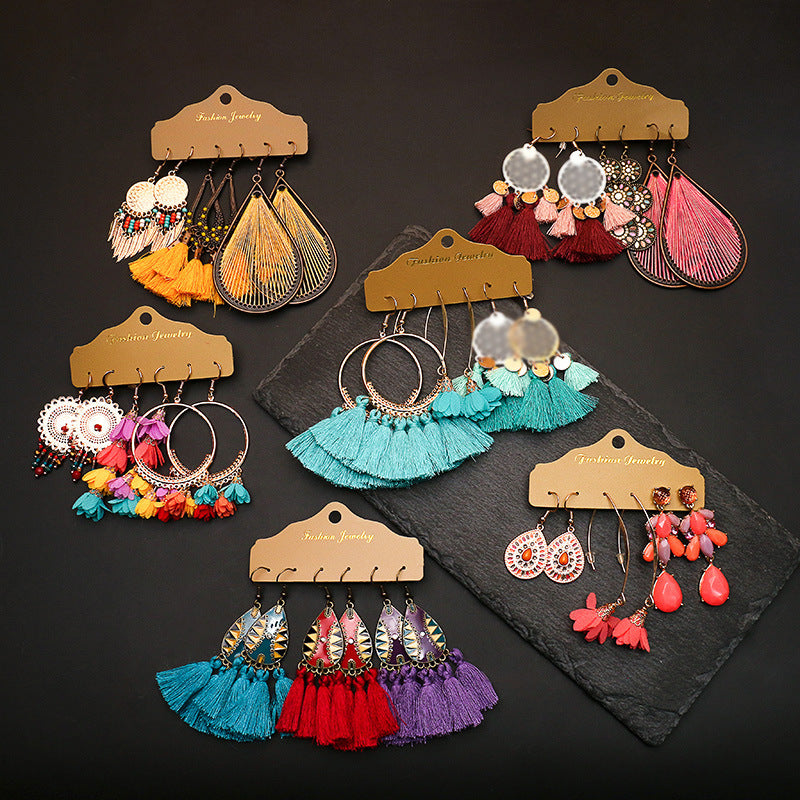 Wholesale Alloy Electroplated Bohemian Floral Earrings Set Women' s Fashion Accessory Gift