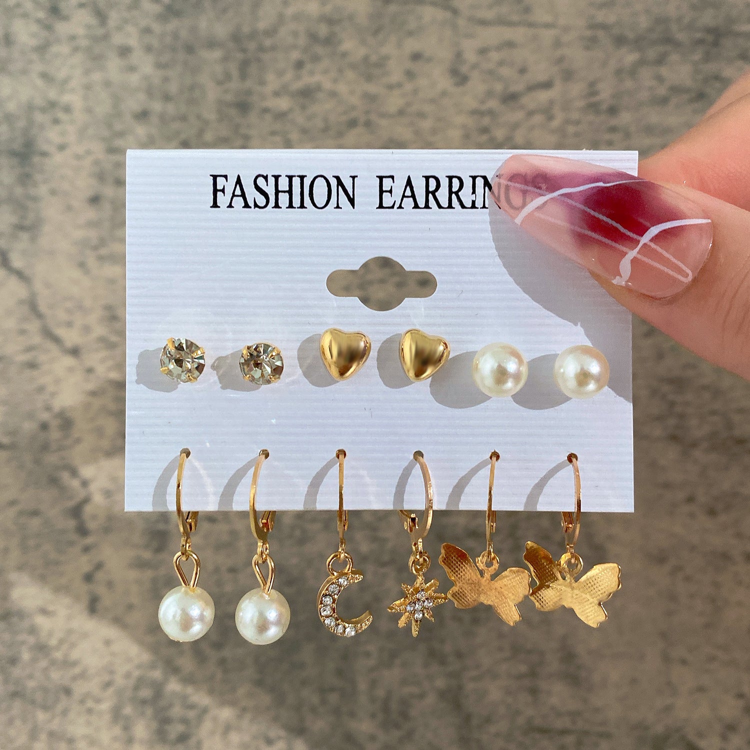 Wholesale French Vintage Gold Earring Set with Pearls 6 Pieces ACC-ES-HZS001