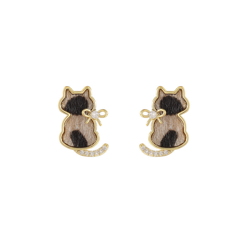 Wholesale Light Luxury Leopard Print Kitten Earrings Diamond Inlay Alloy Jewelry Gift for Party Boutique Resale