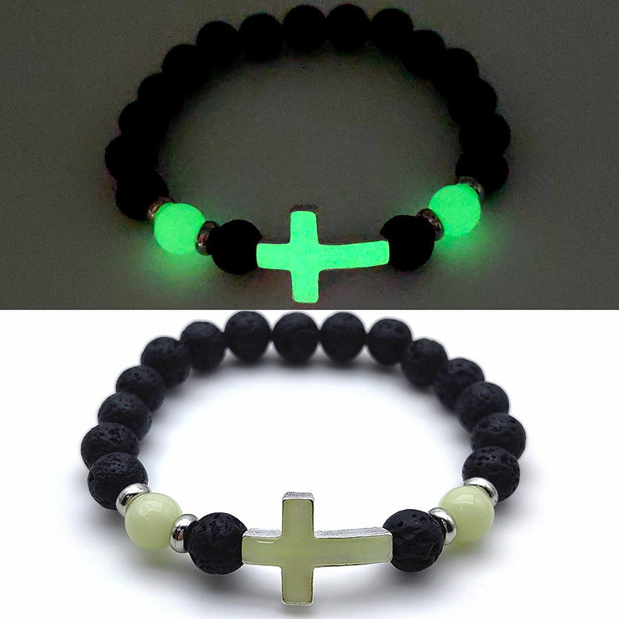 Bracelet croix en pierre volcanique lumineuse en gros