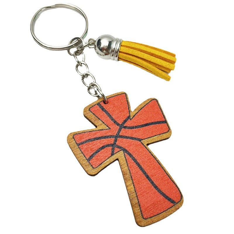 Wholesale 2pcs Sports Balls Retro Football Baseball Softball Basketball Wooden Keychain Creative Keychain ACC-KC-HY028