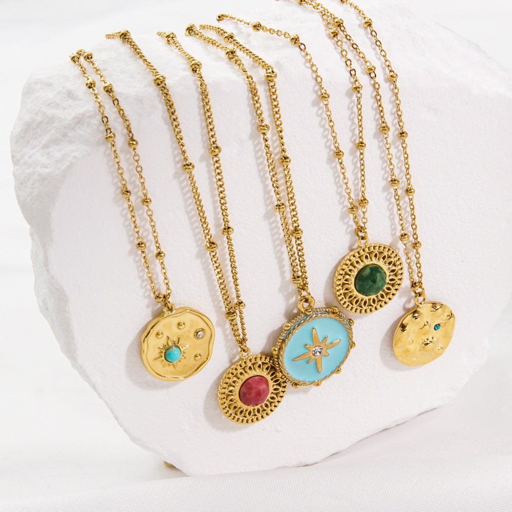 Wholesale  Stainless steel Colorful Facet Natural Stone Light Luxury Women's Necklace