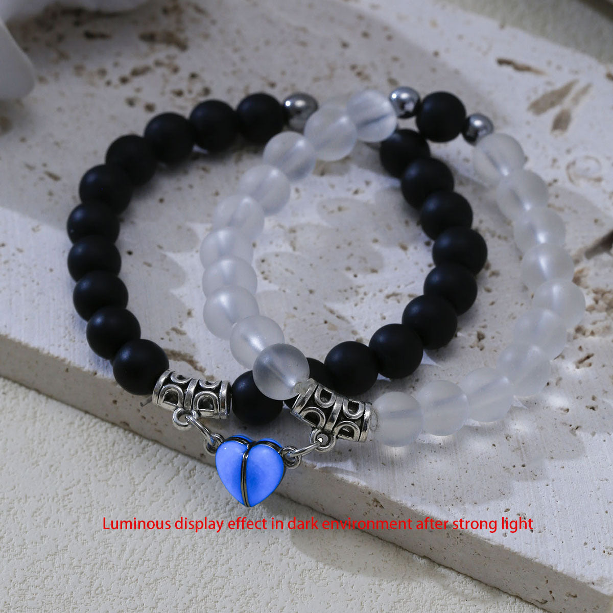 Wholesale Valentine's Day Pink Beaded Love Heart Blue Magnet Bracelet