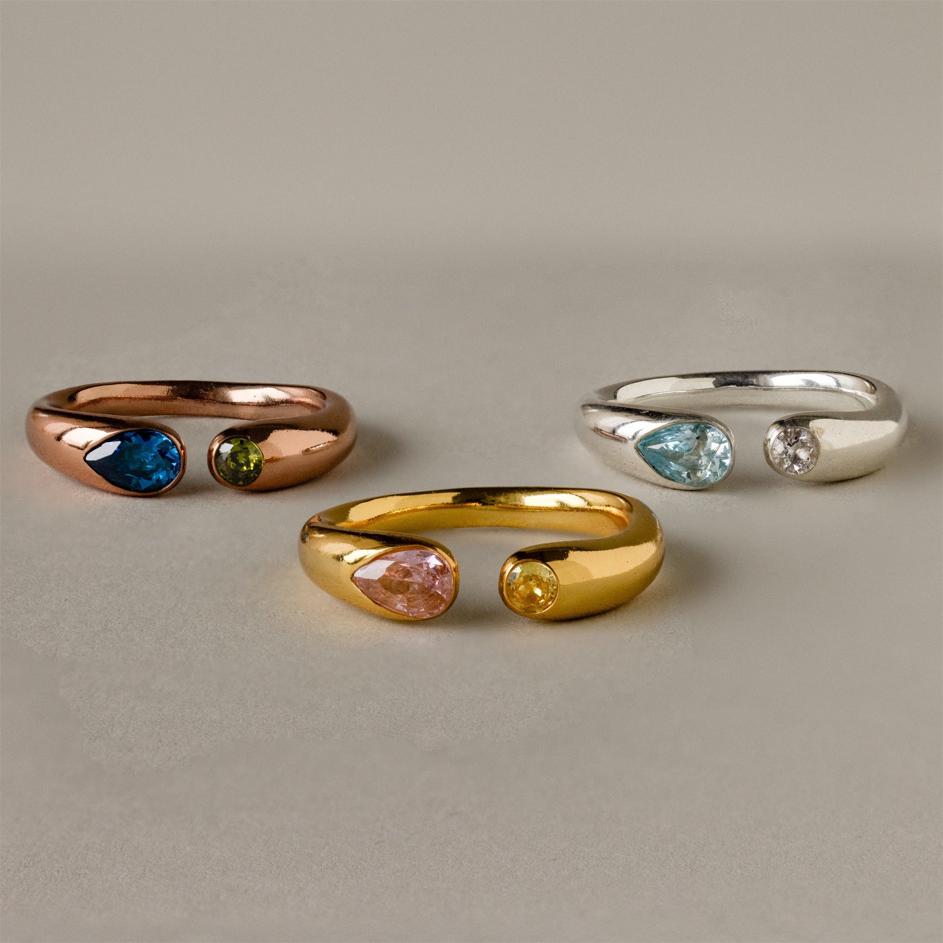 Wholesale Trendy Birthstone Ring Titanium Steel Gold Plated Geometric Oval Adjustable Fashion Accessory Resale