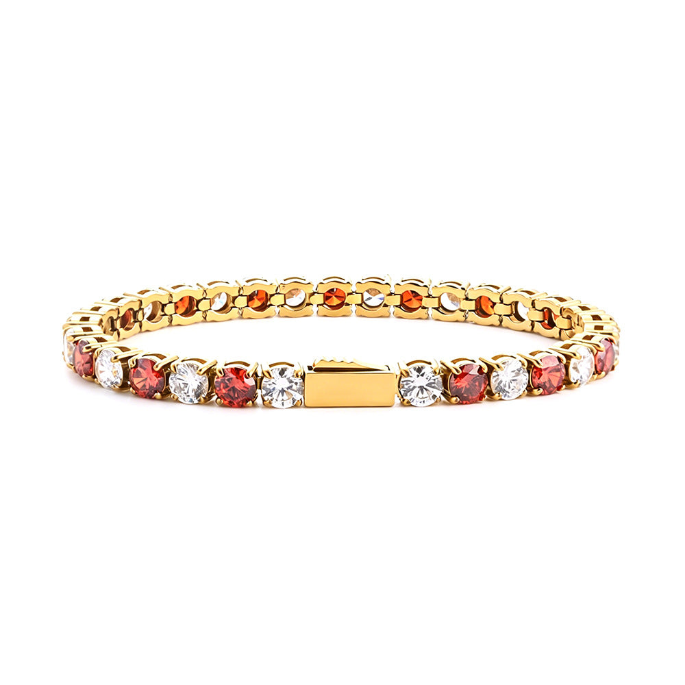 Wholesale Euro-American Hip-Hop Style Stainless Steel Cuban Chain with Red Zircon