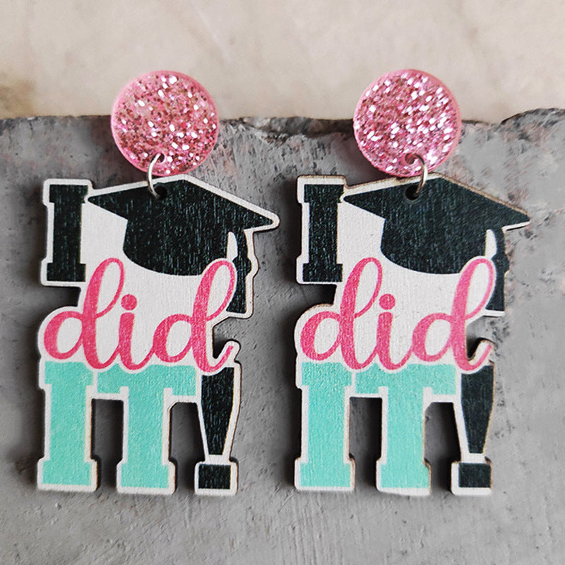 Wholesale Graduation Book and Cap Wooden Earrings Cute Student Gift Jewelry Accessory