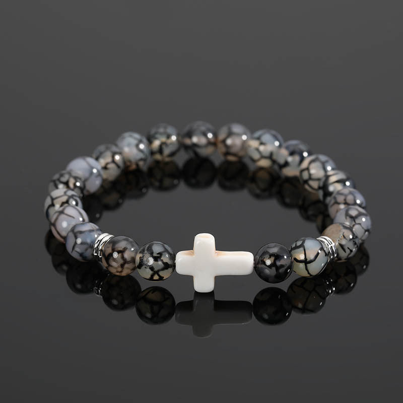 Wholesale Alloy Black Bead Bracelet with Cross Charm - Fashionable European American Style Jewelry Accessory for Everyday Wear