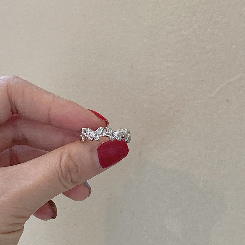 Wholesale Butterfly Adjustable Open Ring Sparkling Rhinestone Silver Tone Zinc Alloy Trendy Women S Jewelry Accessory For Gift Boutique Resale