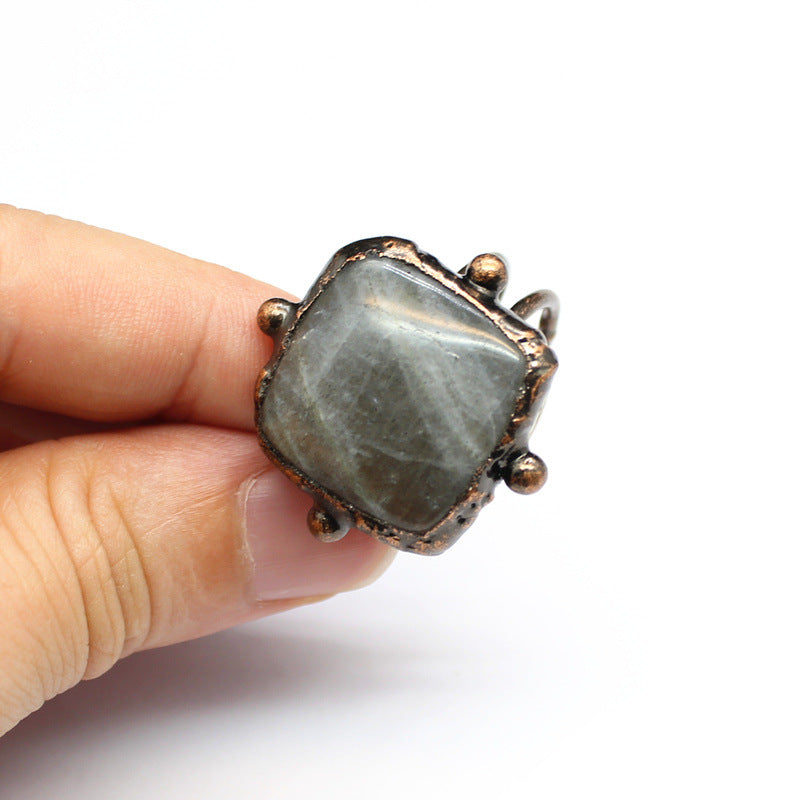 Wholesale  natural stone retro old pull feldspar double ring