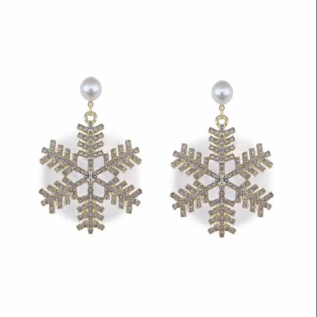 Wholesale White Plush Ball Snowflake Earrings