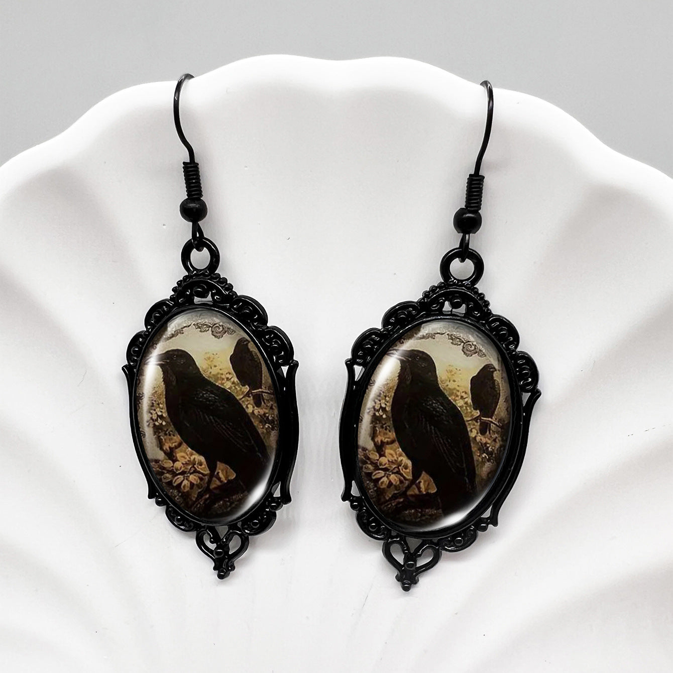 Wholesale Halloween Crow Skull Oval Lace Witch Pumpkin Black Cat Moon Metal Earrings ACCVIP-ES-XiangLian006