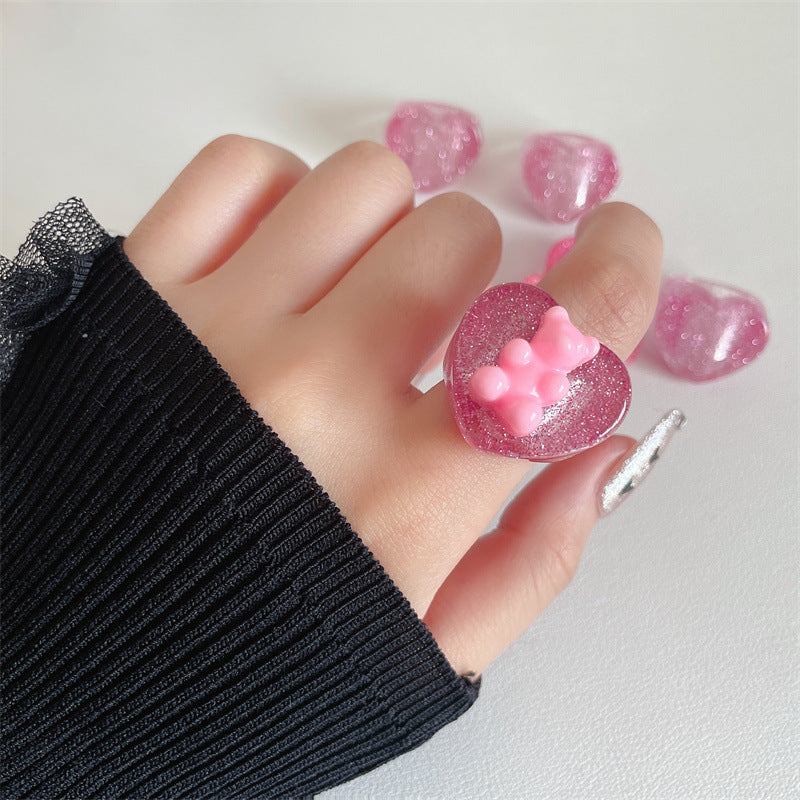 Wholesale  Glitter Bear Love Resin Ring