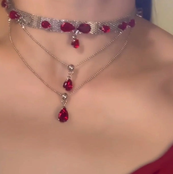 Wholesale red zircon tassel clavicle chain necklaces