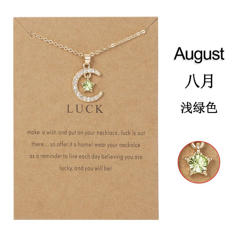 Wholesale  birthstone month necklace  December Star pendant paper card necklace