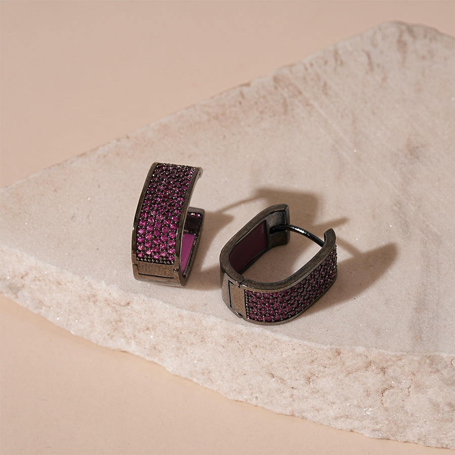 Wholesale Retro oil-dripping zircon diamond U-shaped geometric earrings