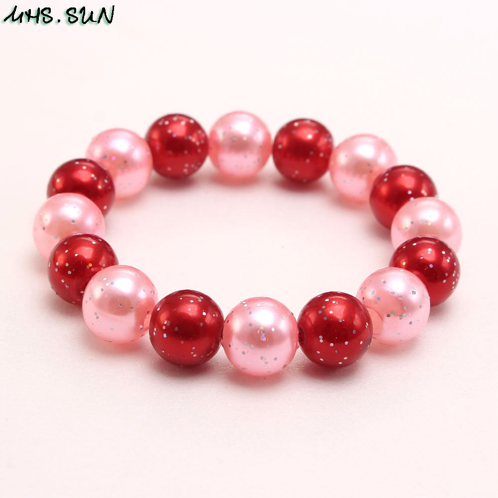 Wholesale Glitter Pink Acrylic Pearl Children's Bracelet ACC-BT-NiJia001