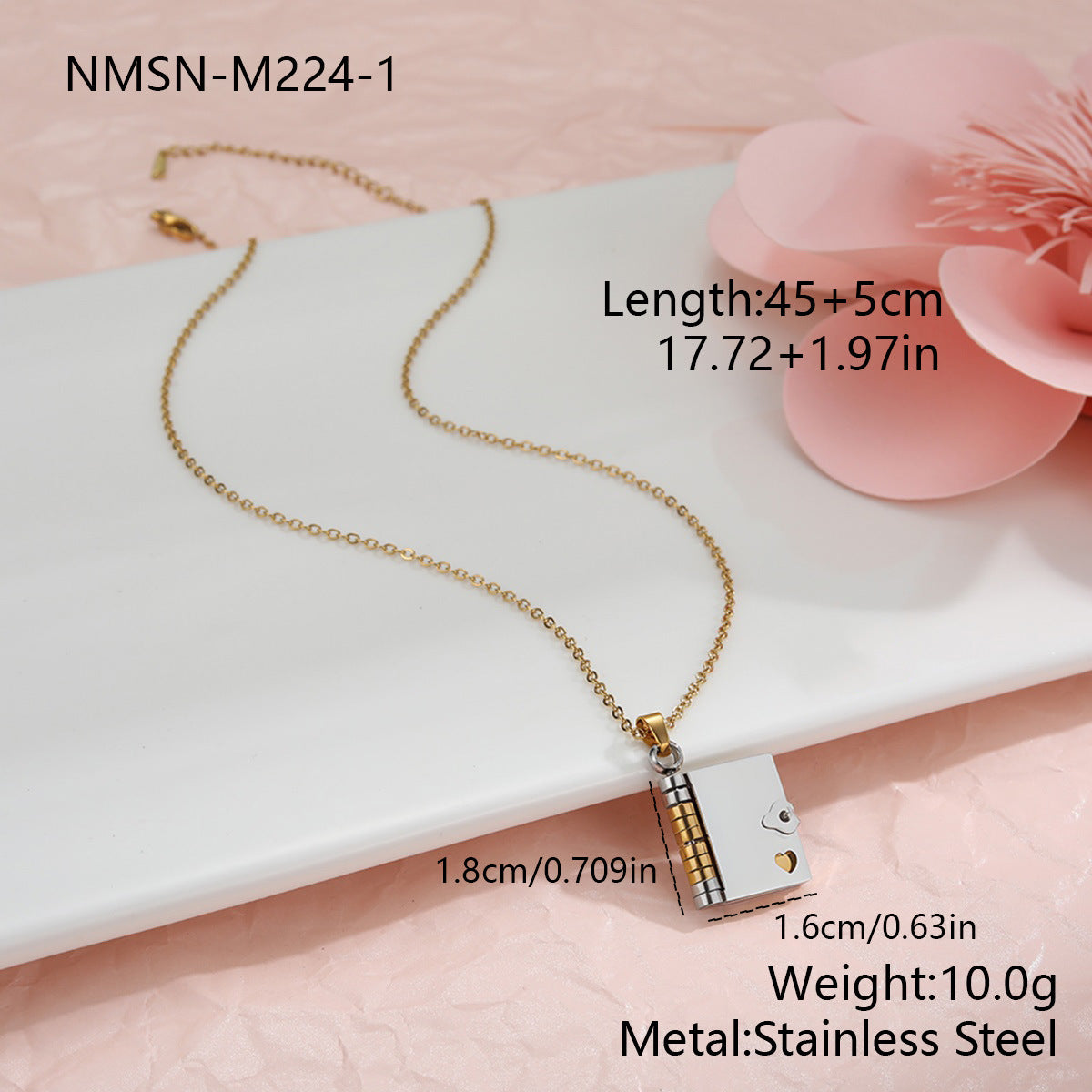 Wholesale Stainless steel 18K gold plated envelope heart-shaped diamond necklace