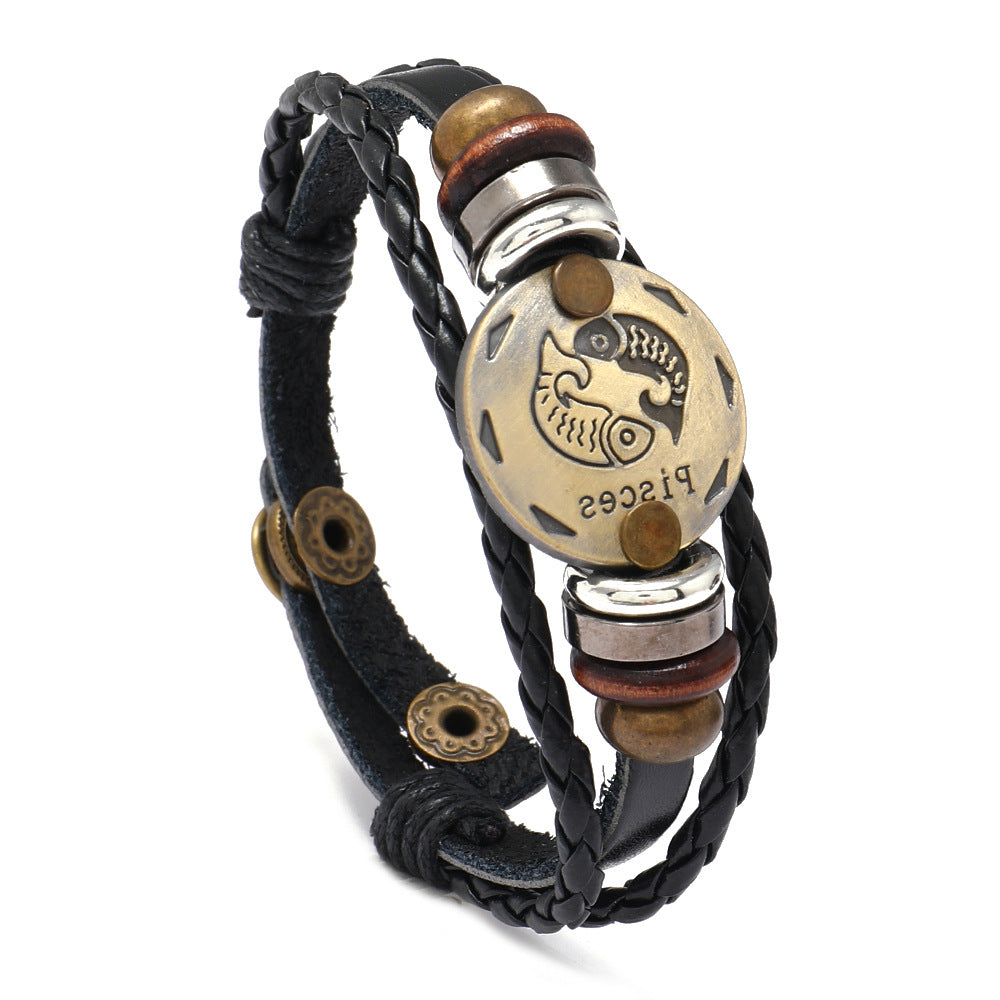 Wholesale 12 Constellations Cowhide Bracelet Adjustable Braided Beaded Bracelet Miyuki ACC-BT-Saih002