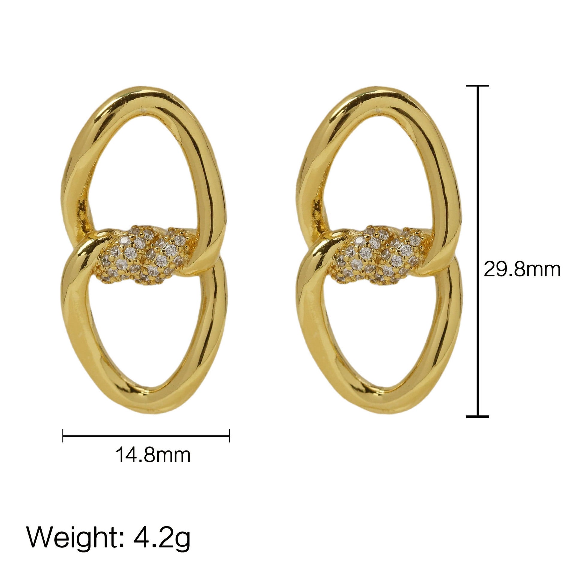 Wholesale  18k gold brass zircon ring twist earrings