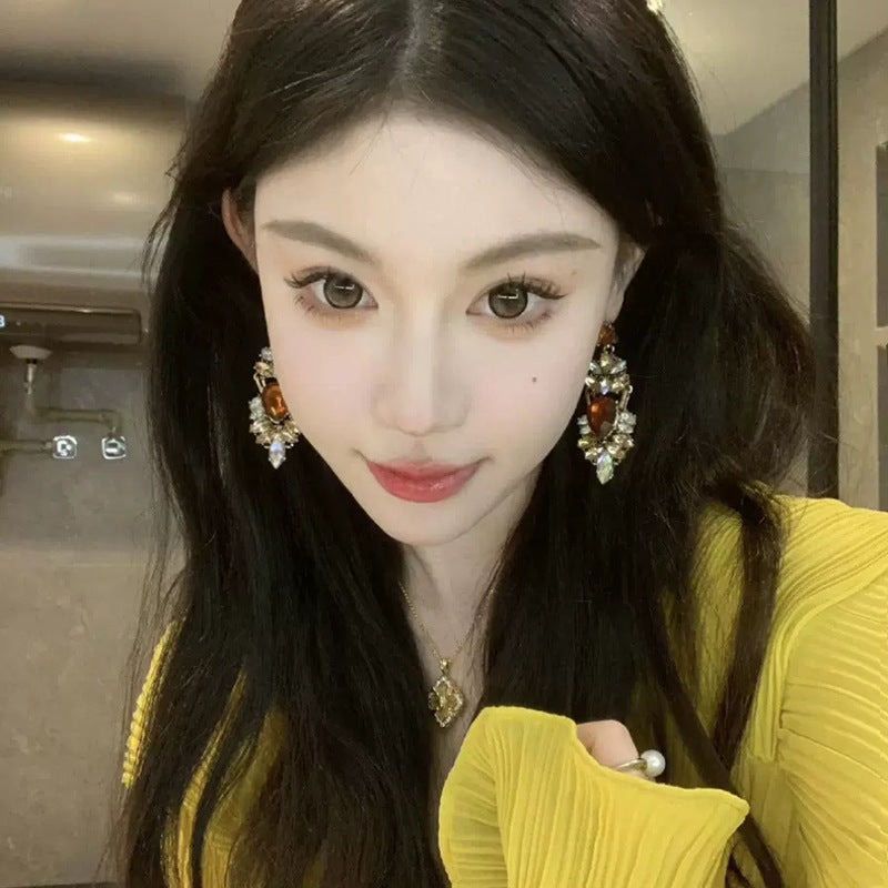 Wholesale crystal ethnic style water drop earrings