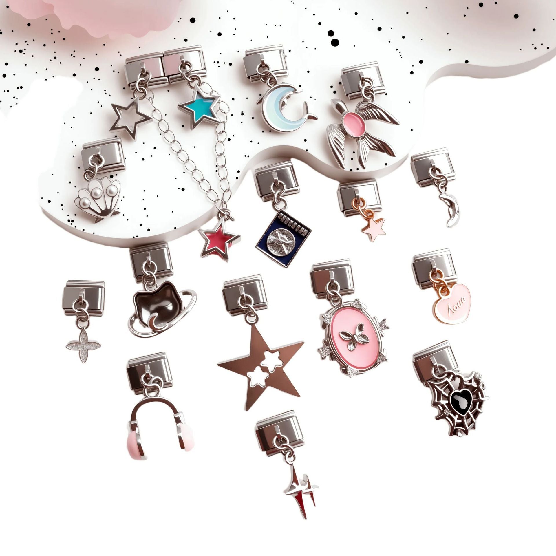 Wholesale 5pcs/pack Makeup &  Accessories Enamel Italian Charms Single Section Creative Stainless Steel Composable Bracelet