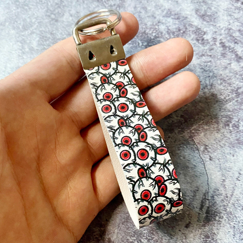 Wholesale  Leather Keychain Ghost Print,  Trendy Car Key Accessory for Resale Party Gift