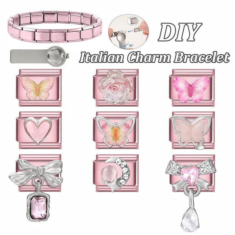 Wholesale Chic Stainless Steel Bow Bracelet With Pink Diamond Petals Country Style Electroplated Finish Fashion Accessory For Resale