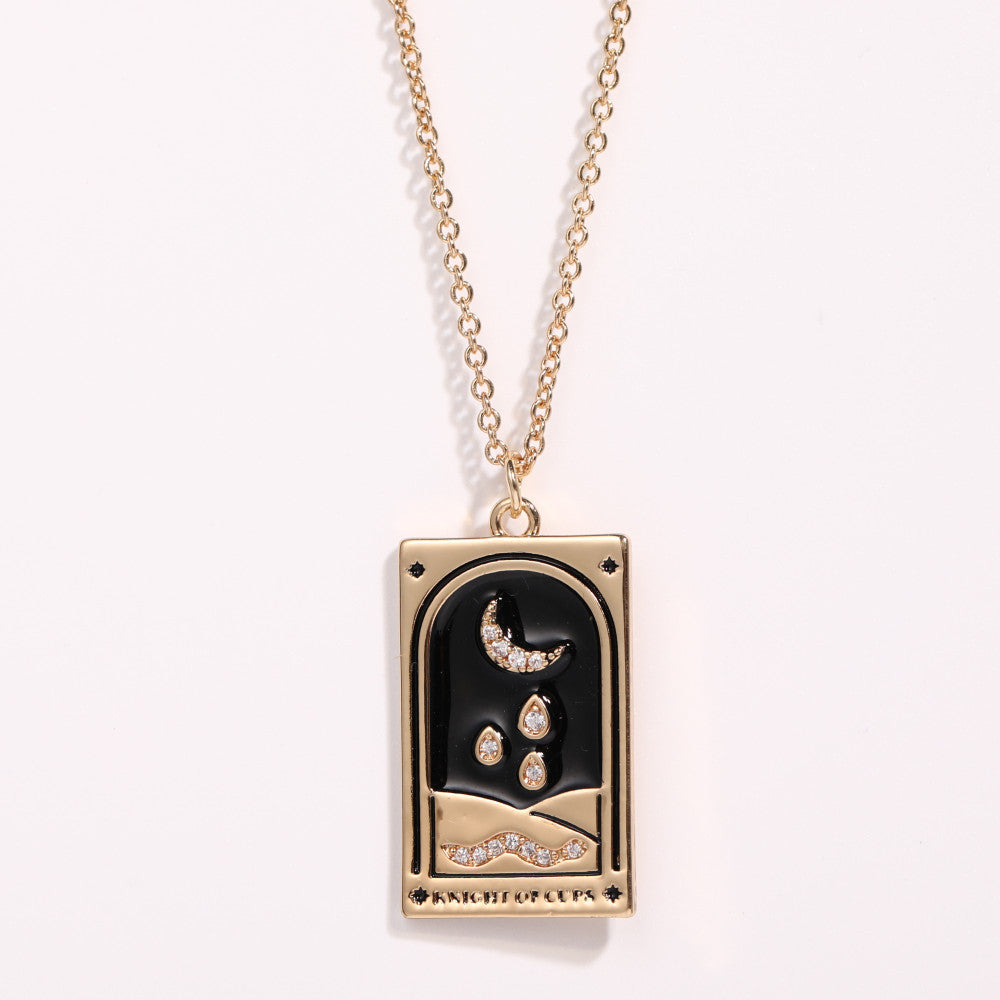 Wholesale Gold-plated Tarot Card TAROT Necklace with Diamond and Oil Square Cards ACC-NE-Jipei009