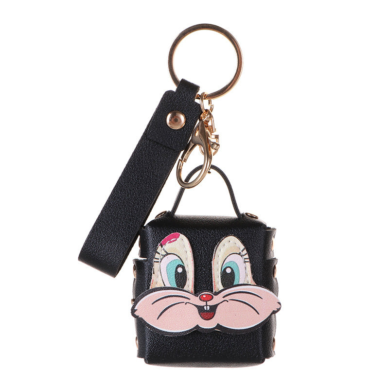 Wholesale Korean Style Leather Rabbit Keychain Pouch Bag For Bluetooth Earbuds Car Key Accessory Chic Gift