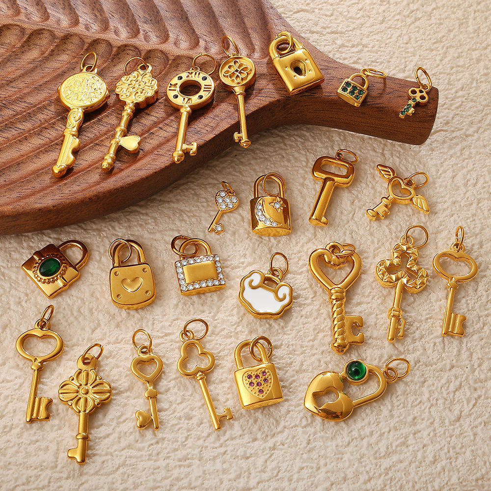Wholesale Diamond-Encrusted Key Lock Stainless Steel Pendant Accessories