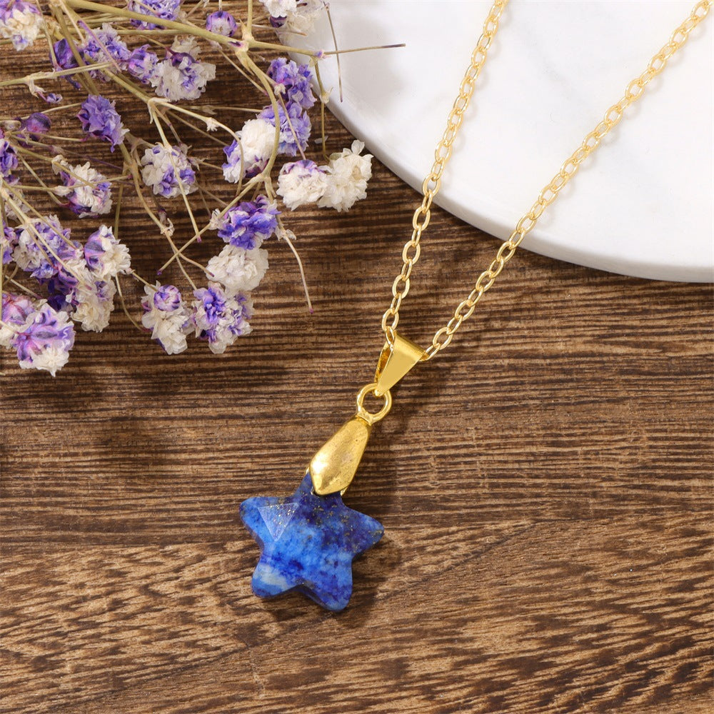 Wholesale Crystal Five Point Star Pendant Necklace Stainless Steel Women' s Jewelry Gift