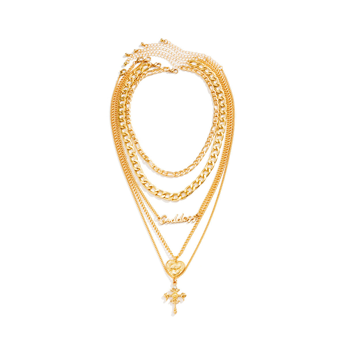 Wholesale Vintage Multi-layer Embossed Cross Portrait Necklace Letter Chain Choker Necklace ACC-NE-DN012