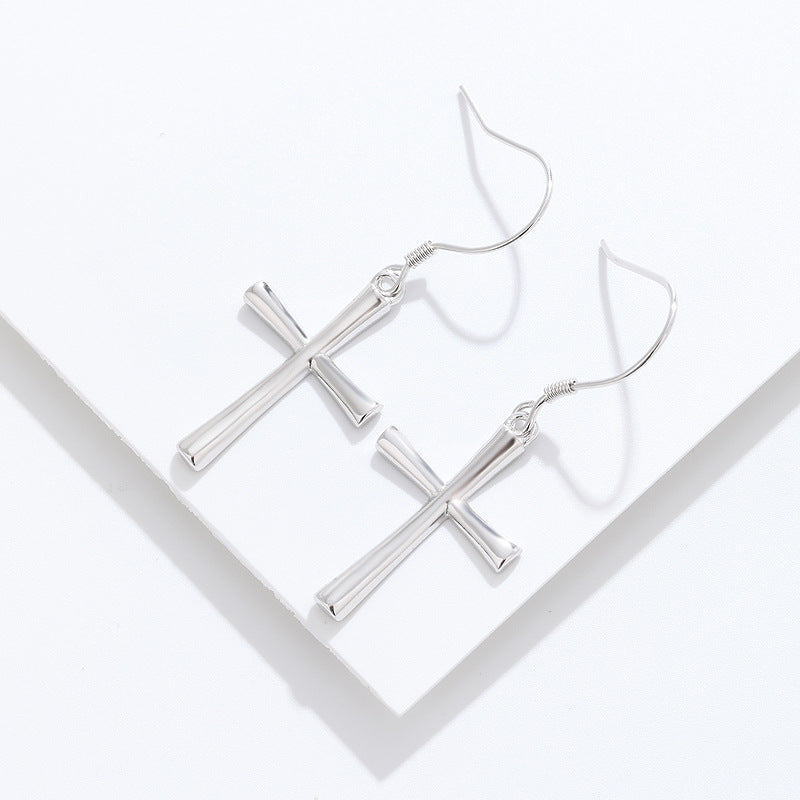 Wholesale S925 Silver Fashion Simple Cross Earrings